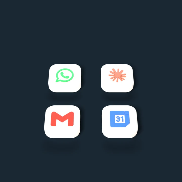 A WhatsApp message goes to the Claude assistant, which books a viewing in Google Calendar and emails the agent through Gmail.